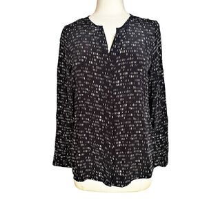 ECRU Black Print 100% Silk Blouse size Small Long Sleeves Career Casual Preppy